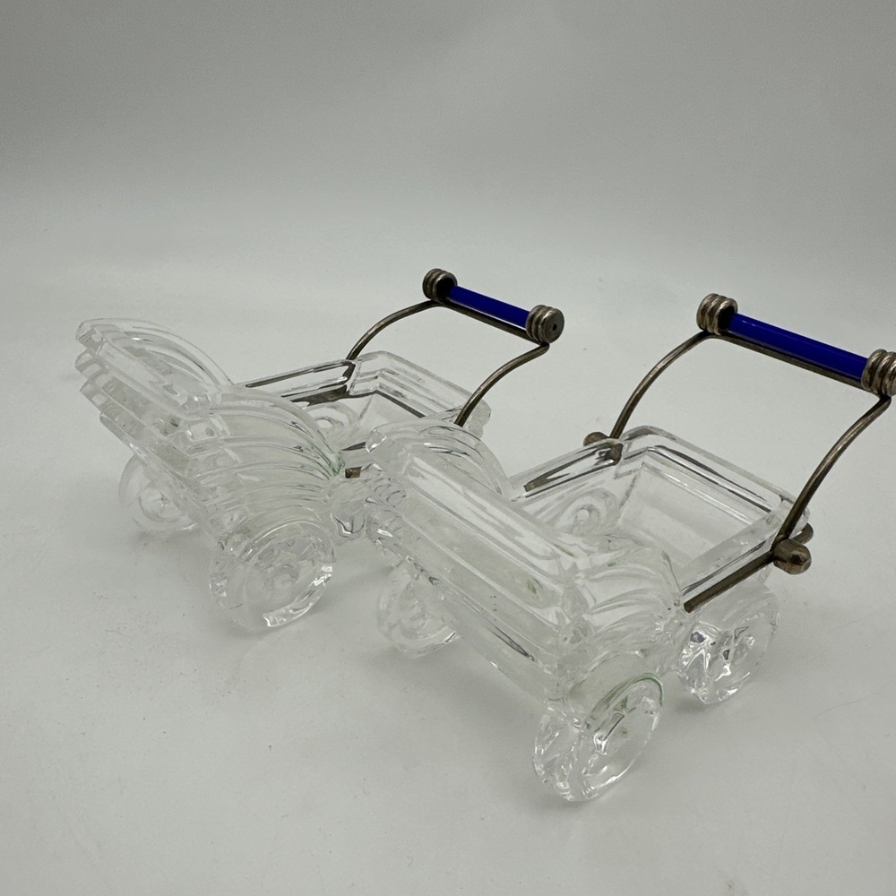 2- Kristalcolor 3" 24% Clear‎ Lead Crystal Baby Carriage~Stroller Made In Italy